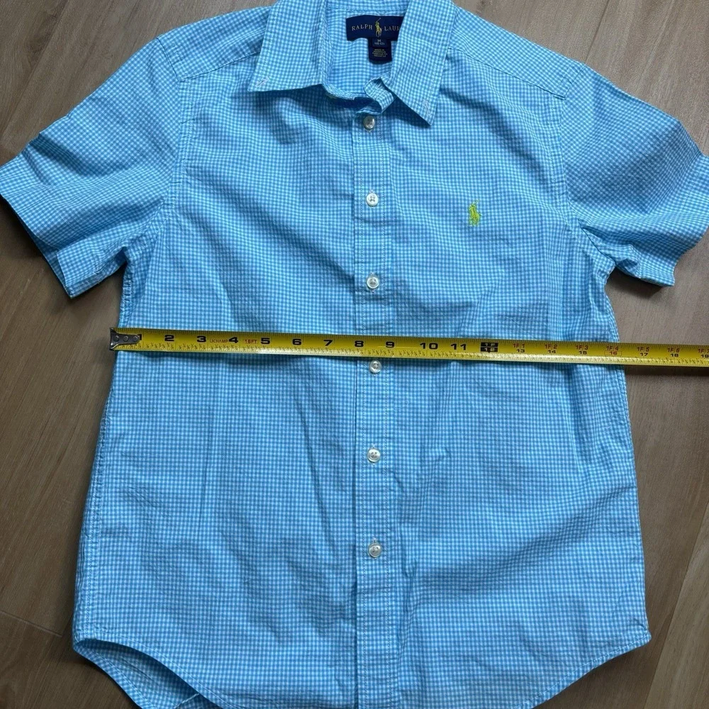 Ralph Lauren Button Down Short Sleeve Gingham Blue White‎ M(10-12) Kids